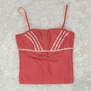 NWT Ann Taylor Light Coral Pink Silk Lace Trim Camisole 10